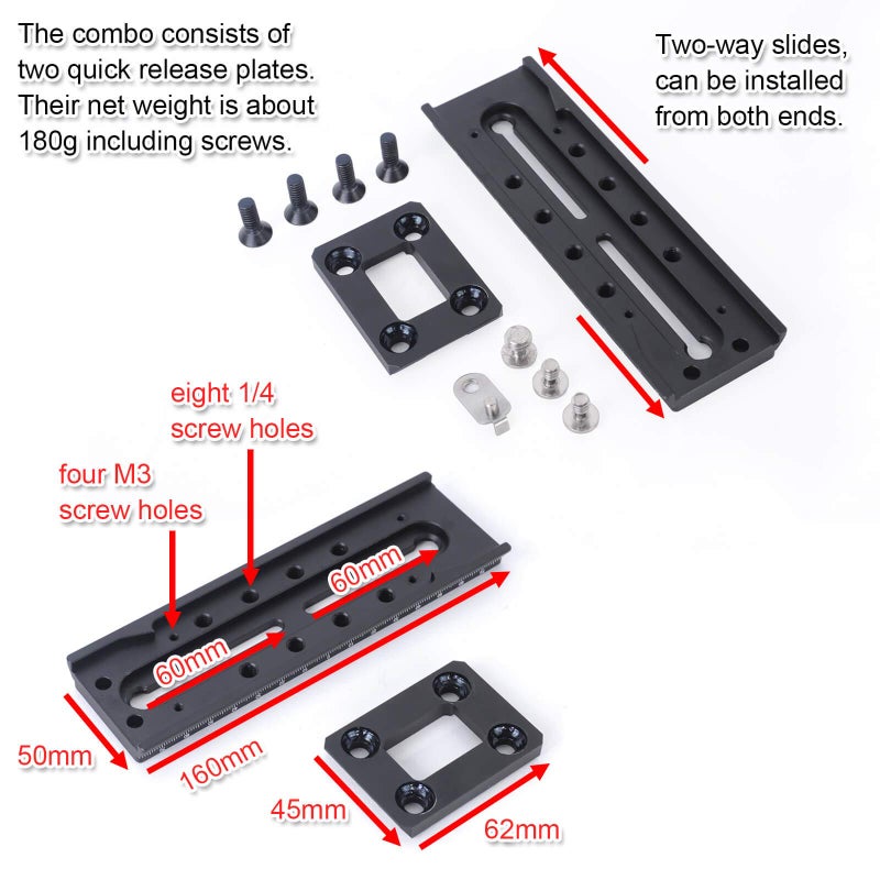 iShoot Camera Quick Release Plate Combo QR Mount Base Compatible with Tripod Fluid Head Manfrotto 500 Series, 700 Series and Sachtler FSB 10T / 8T/ 6T, DV2/DV8/DV10SB/DV12SB, V14/V18/ACE XL Series - Image 2